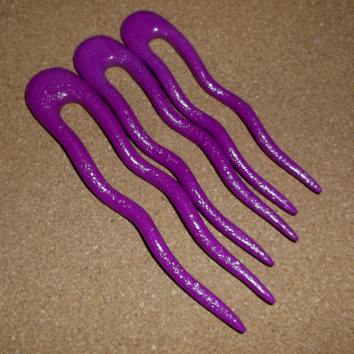 Purple 3D printed 2 prong Ketylo hair fork supplied by Longhaired Jewels